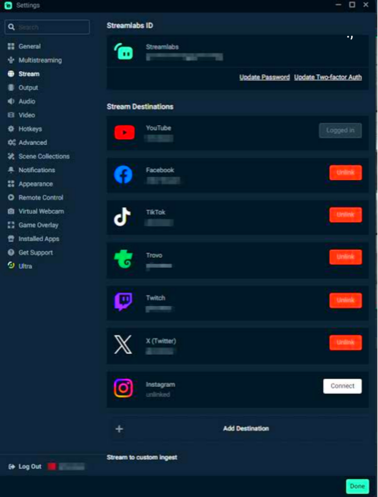 أدوات البث المباشر Streamlabs